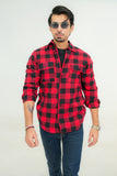 Mens Red Check Flannel Shirt