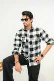 Mens White & Black Up Country Check Fannel Shirt