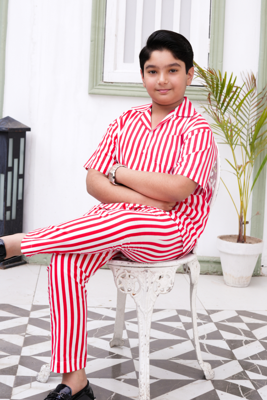 White Red Stripes Premium Cotton Co-ords