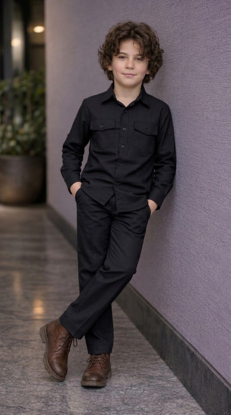 Black full sleeve kid's Co-ords set