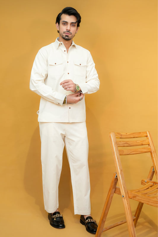 Off White Modern Tailored Set Corduroy
