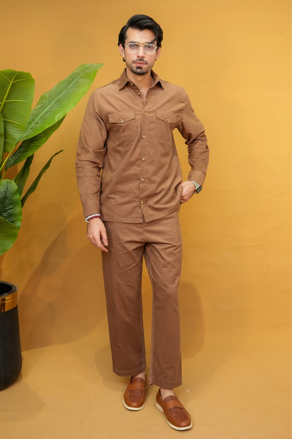 Mocha Brown Tailored Set in Corduory