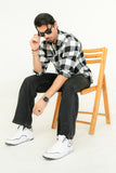 Mens White & Black Up Country Check Fannel Shirt