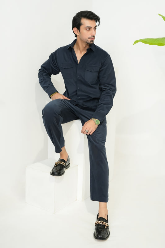 Navy Blue Corduroy Modern Tailored Set