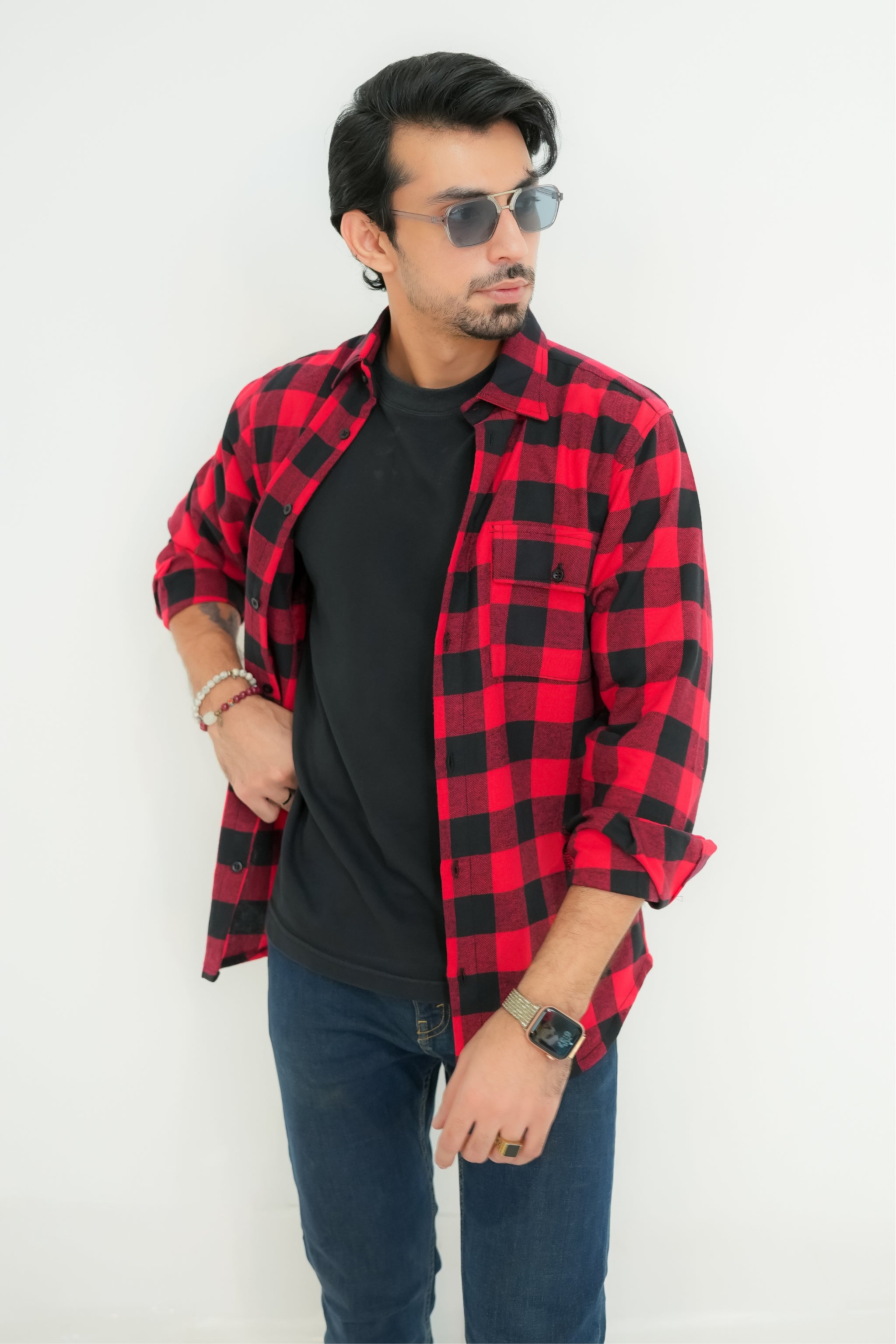 Mens Red Check Flannel Shirt