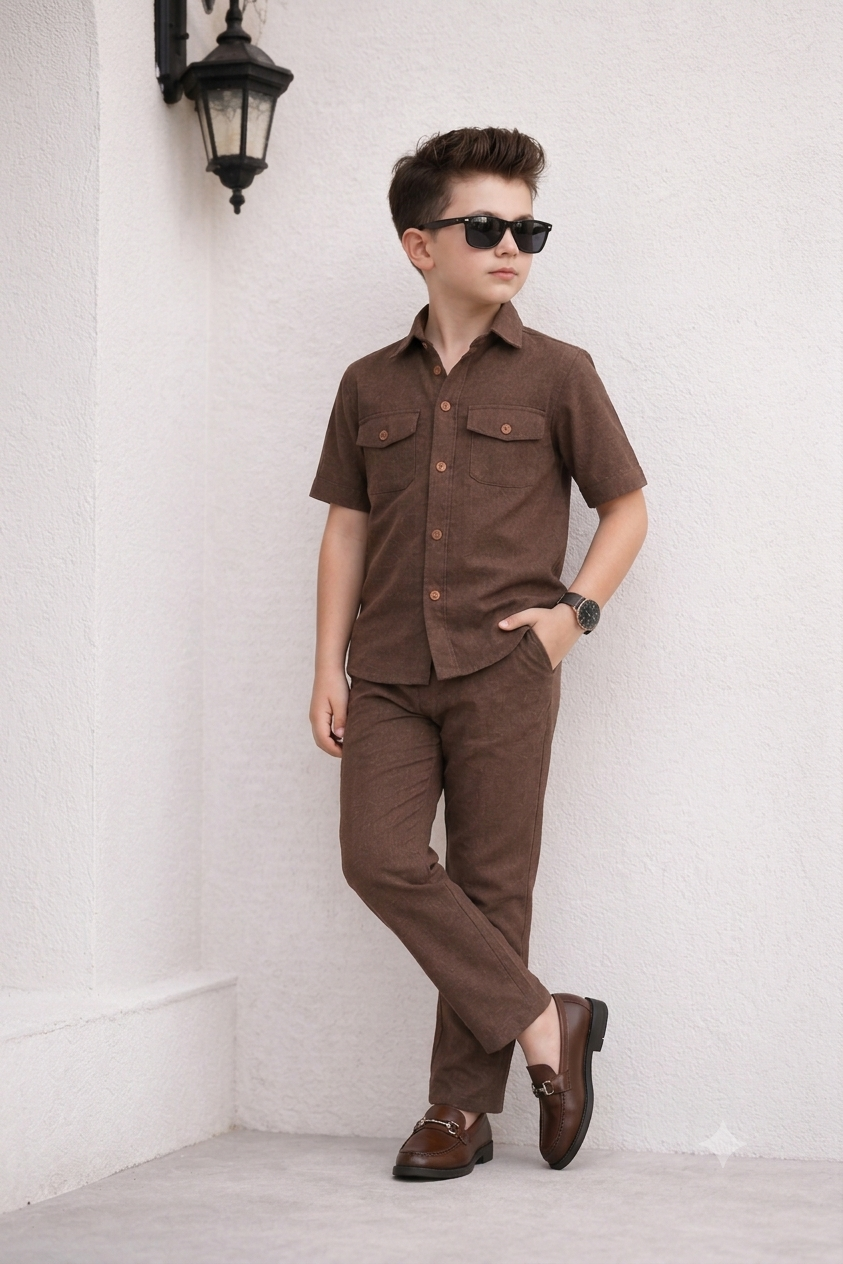 Brown modern kid's Co-ords