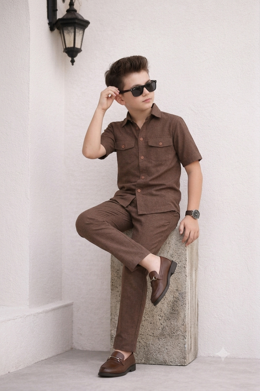 Brown modern kid's Co-ords