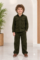 Dark OliveGreen corduroy winter Co-ords set