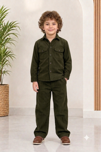 Dark OliveGreen corduroy winter Co-ords set