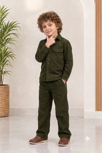 Dark OliveGreen corduroy winter Co-ords set