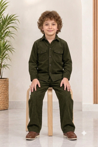 Dark OliveGreen corduroy winter Co-ords set