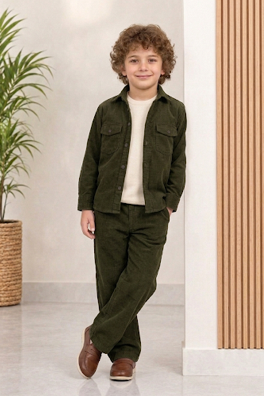 Dark OliveGreen corduroy winter Co-ords set