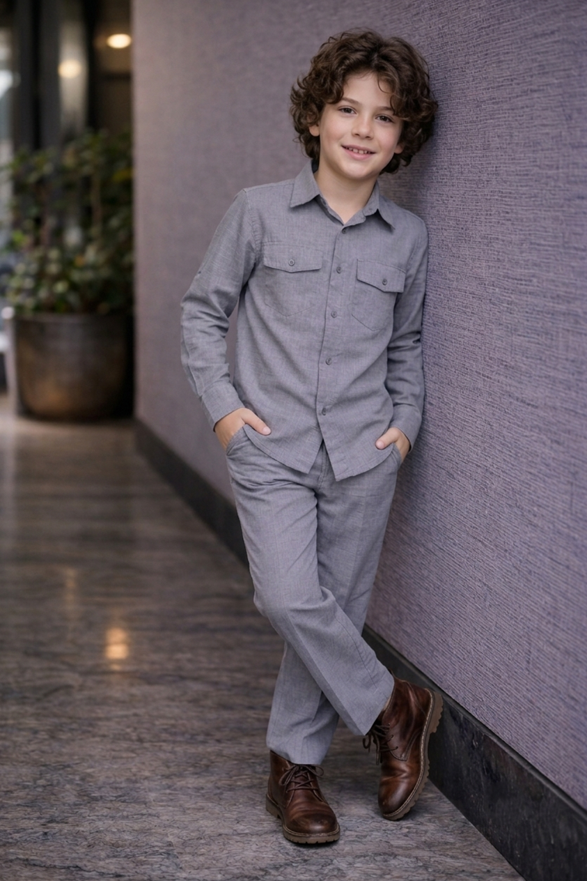 Charcoal grey full sleeve kids Co-ords