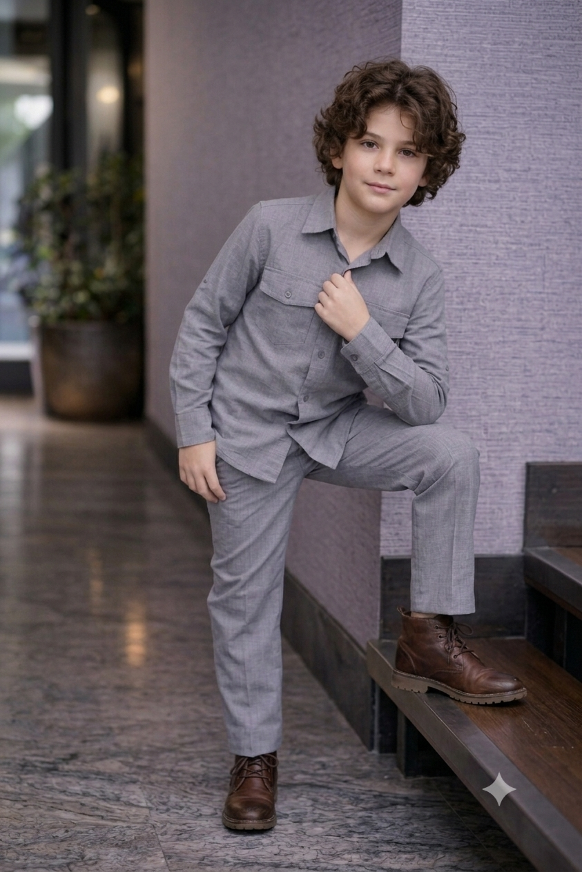 Charcoal grey full sleeve kids Co-ords