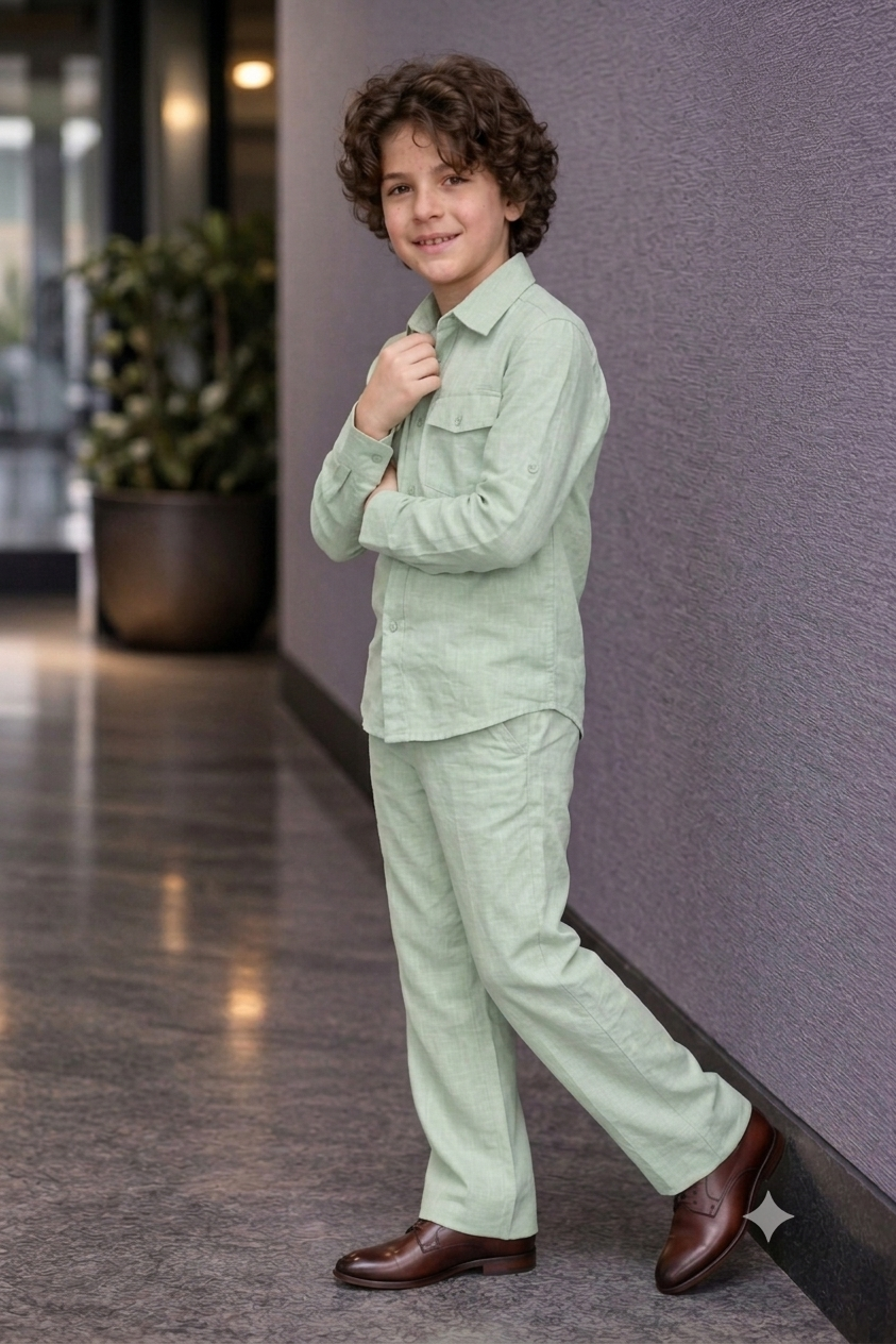 Pistachio green full sleeve kid_s Co-ords set