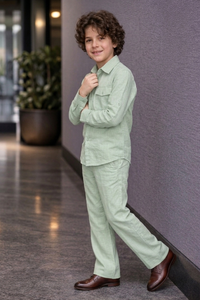 Pistachio green full sleeve kid_s Co-ords set