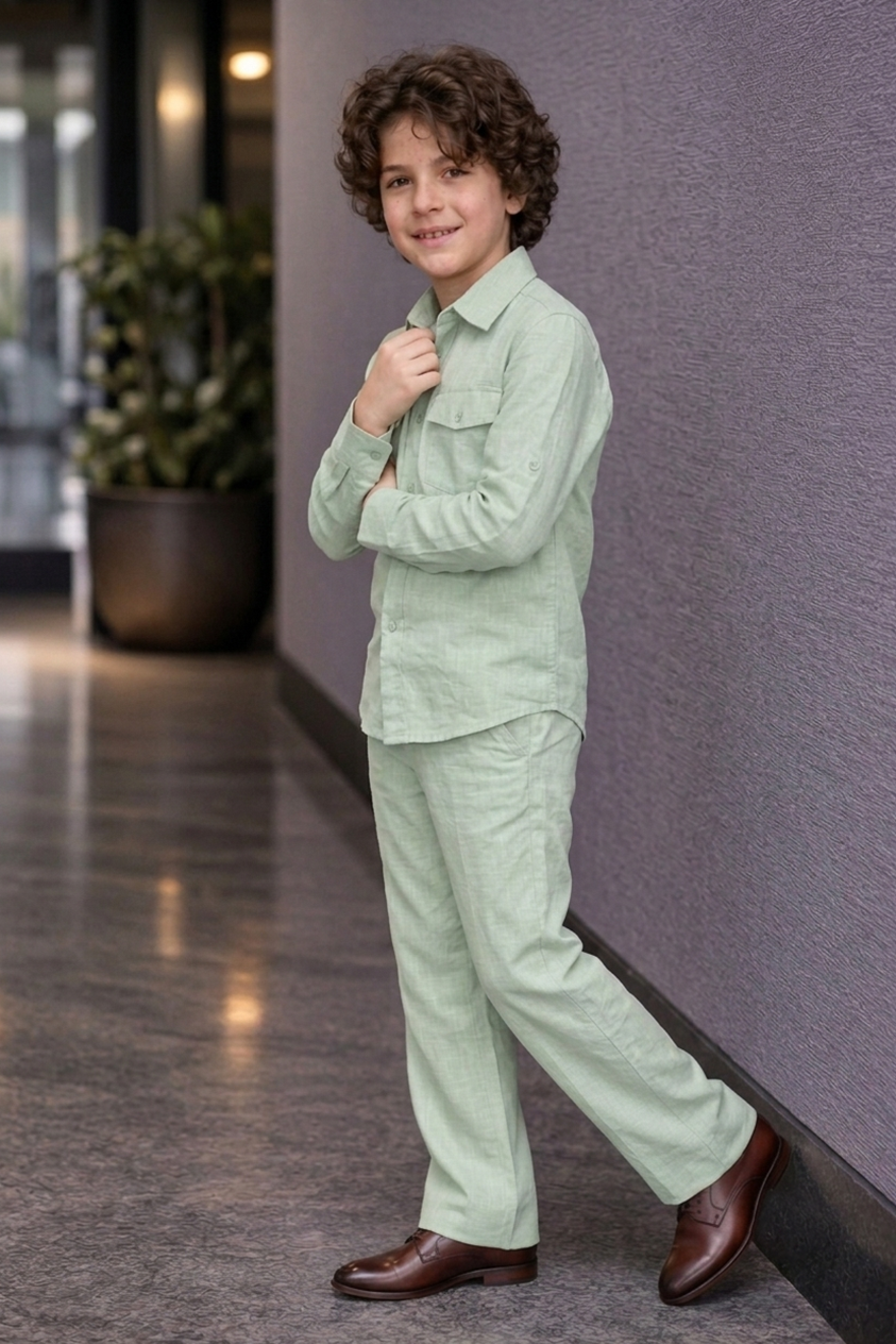 Pistachio green full sleeve kid_s Co-ords set