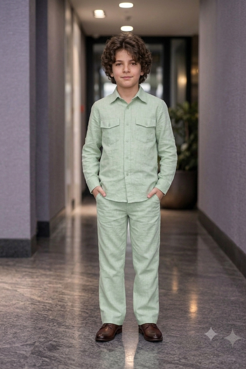 Pistachio green full sleeve kid_s Co-ords set