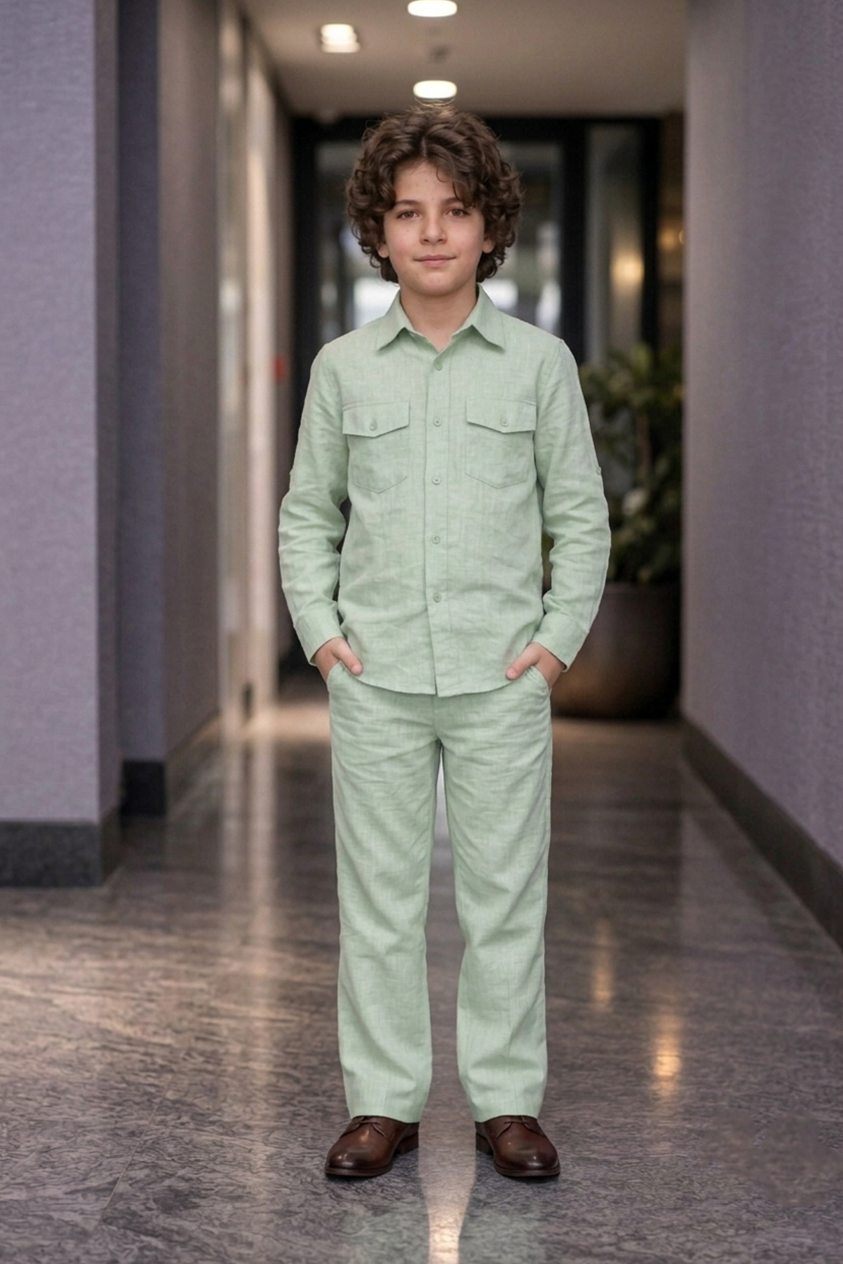 Pistachio green full sleeve kid_s Co-ords set