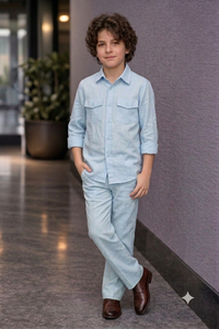 Sky blue full sleeve kid_s Co-ords set