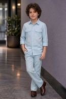 Sky blue full sleeve kid_s Co-ords set