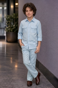 Sky blue full sleeve kid_s Co-ords set