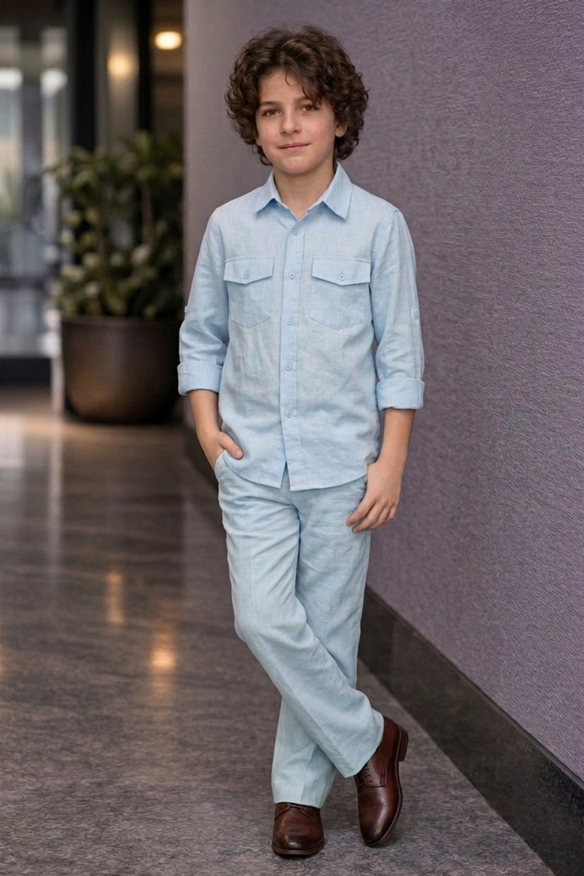 Sky blue full sleeve kid_s Co-ords set