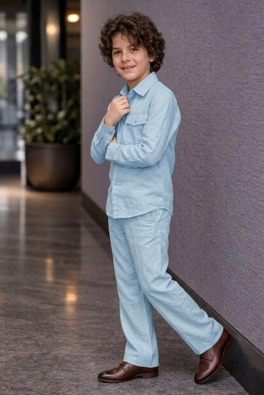 Sky blue full sleeve kid_s Co-ords set
