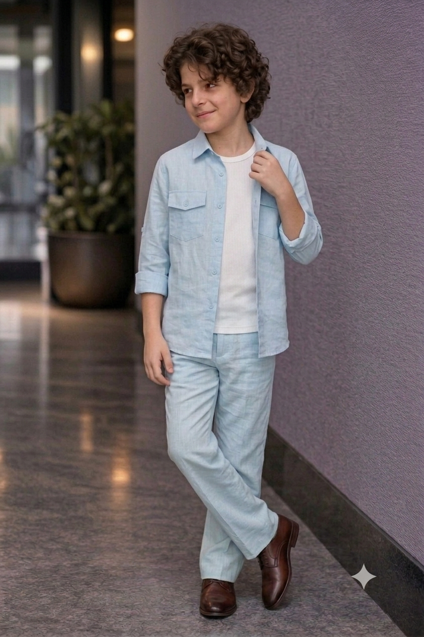 Sky blue full sleeve kid_s Co-ords set