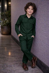 Dark green full sleeve kid_s Co-ords set