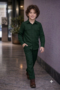 Dark green full sleeve kid_s Co-ords set