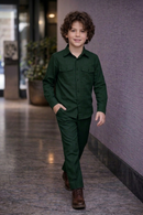 Dark green full sleeve kid_s Co-ords set