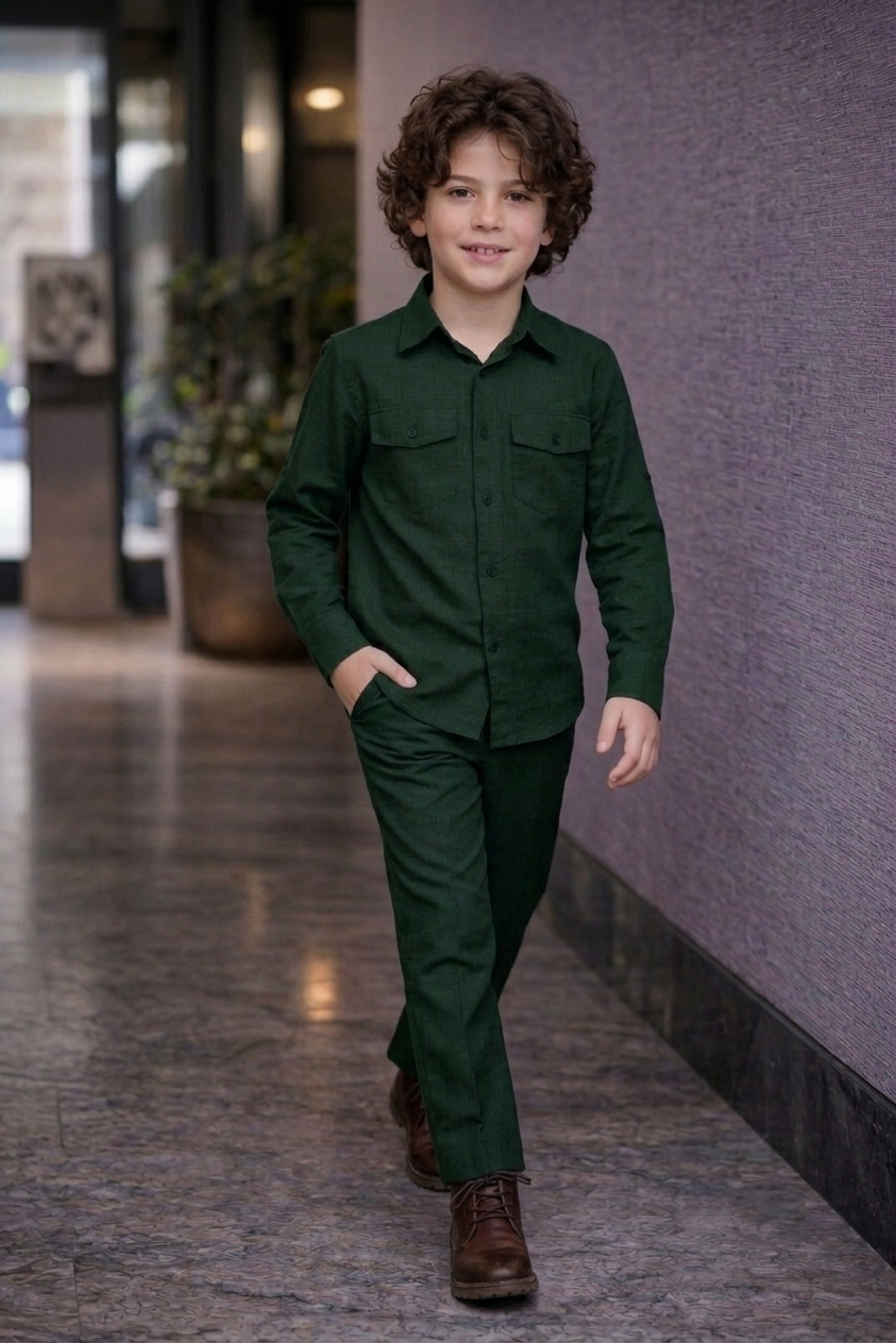 Dark green full sleeve kid_s Co-ords set