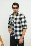 Mens White & Black Up Country Check Fannel Shirt