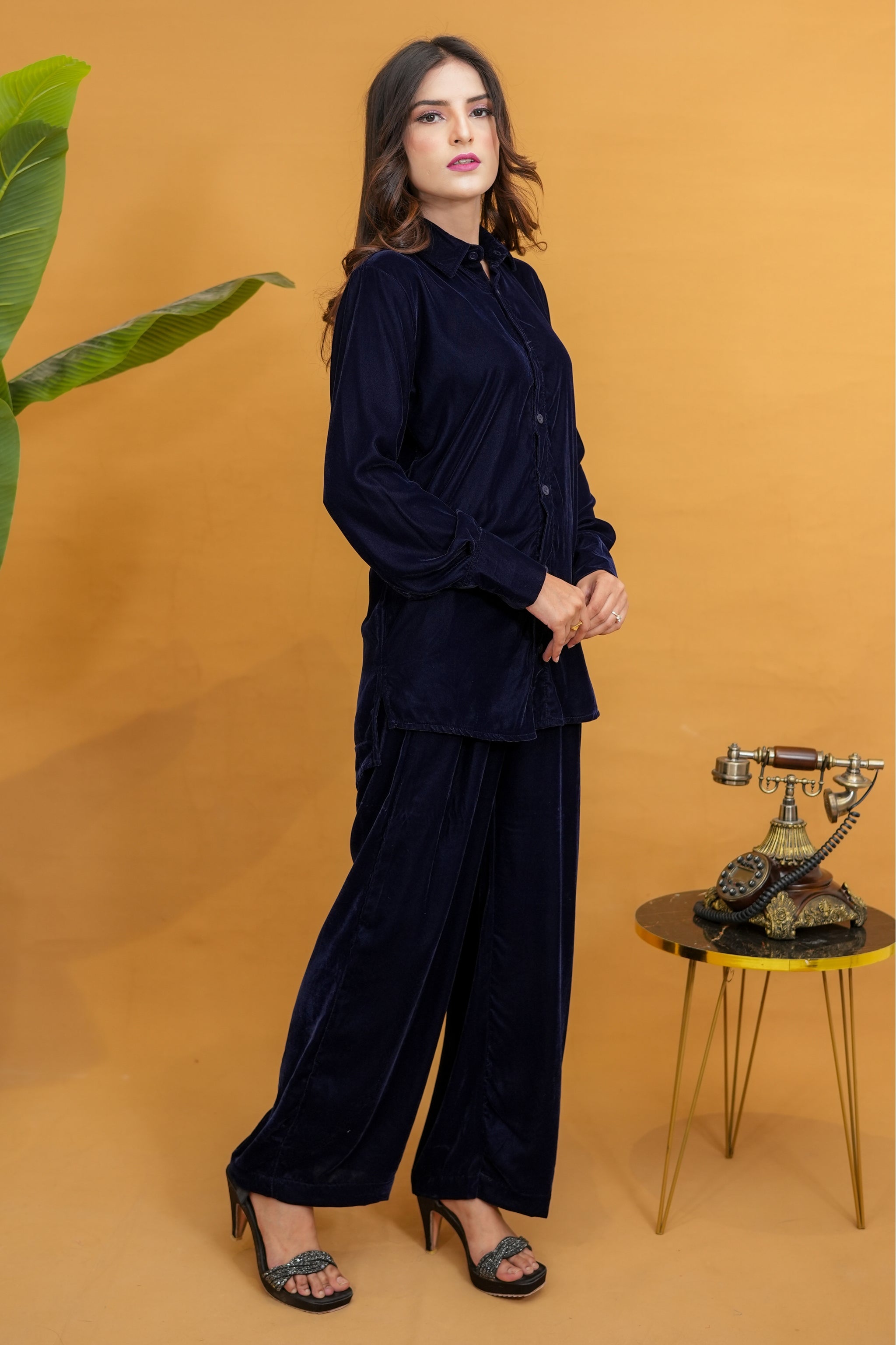 Navy Noir Velvet  Co-ords Set