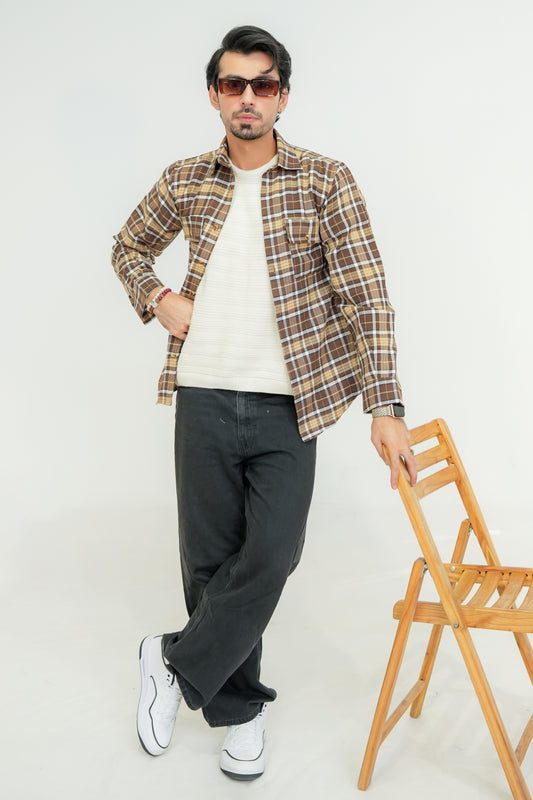 Mocha Brown Regular Fit Full Sleeve Flannel Shirt
