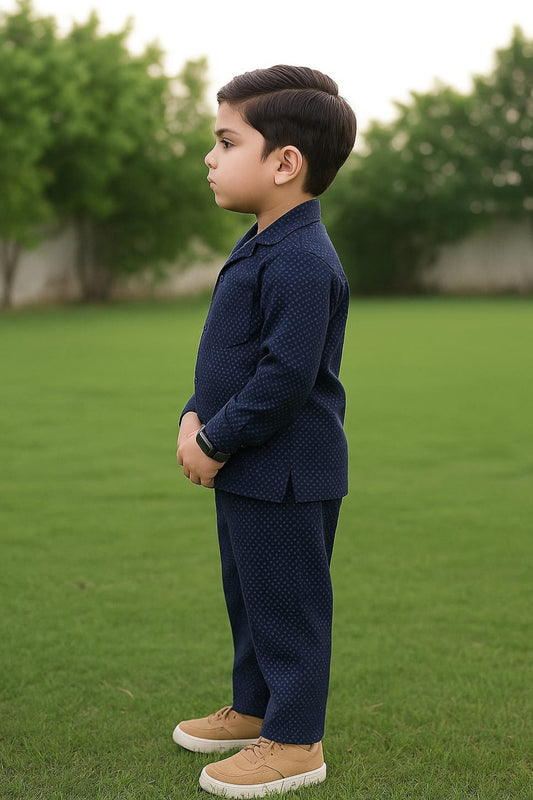 Navy Blue Printed Modern Suit