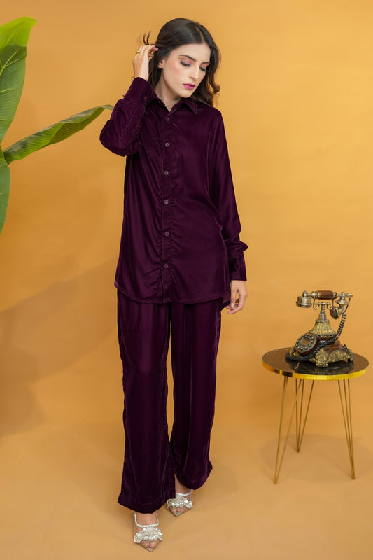 Deep Plum Velvet  Co-ords Set