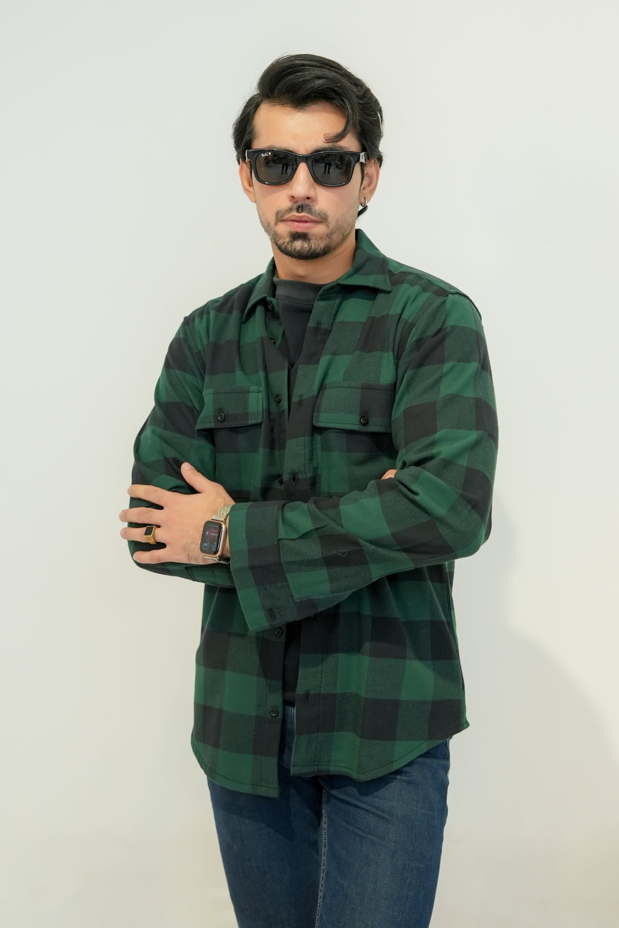 Fern Green Black Check Flannel Shirt