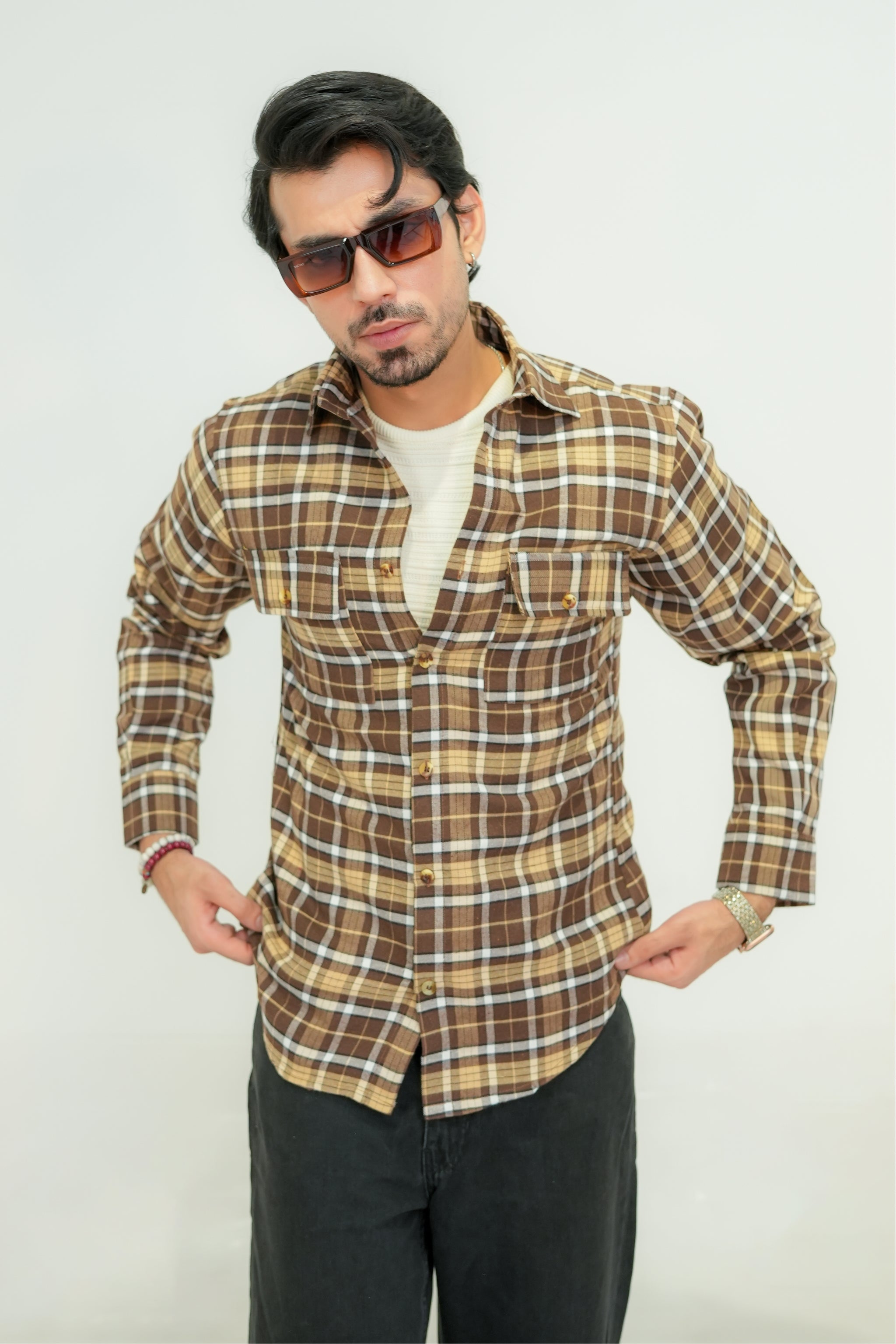 Mocha Brown Regular Fit Full Sleeve Flannel Shirt