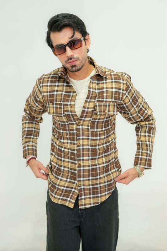 Mocha Brown Regular Fit Full Sleeve Flannel Shirt