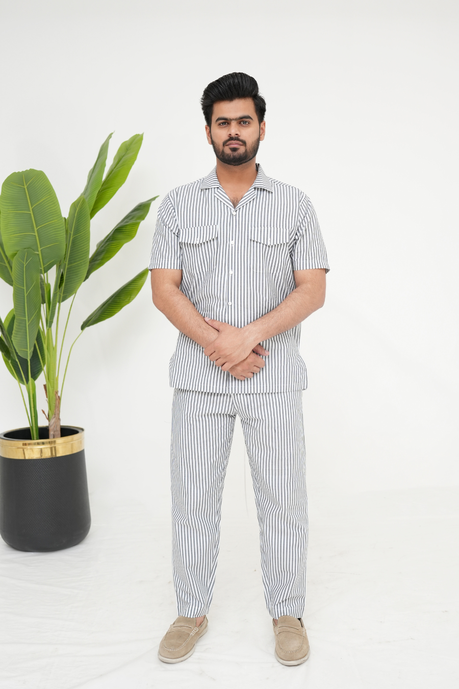 Grey Stripes Luxurious Cotton Co-ord Set