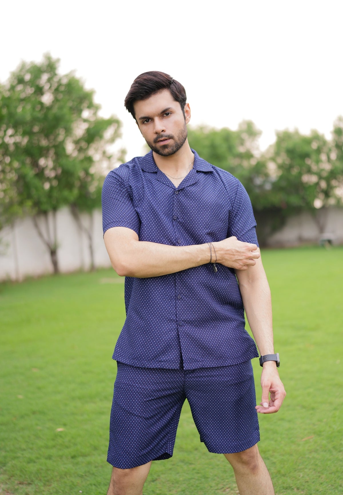 Navy Blue Printed Short Co-ords