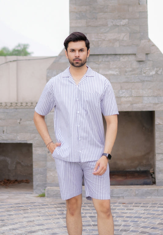 Grey Strips Short Co-ords