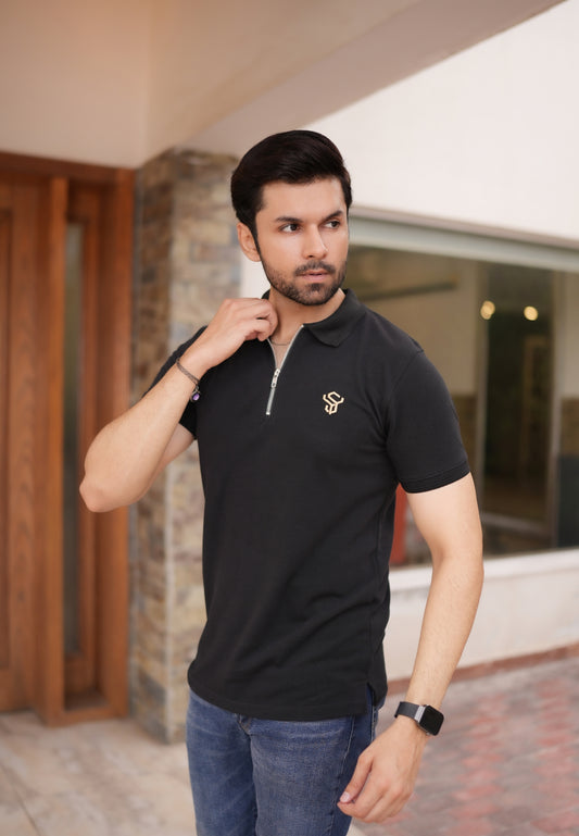 Black Zip Polo Shirt