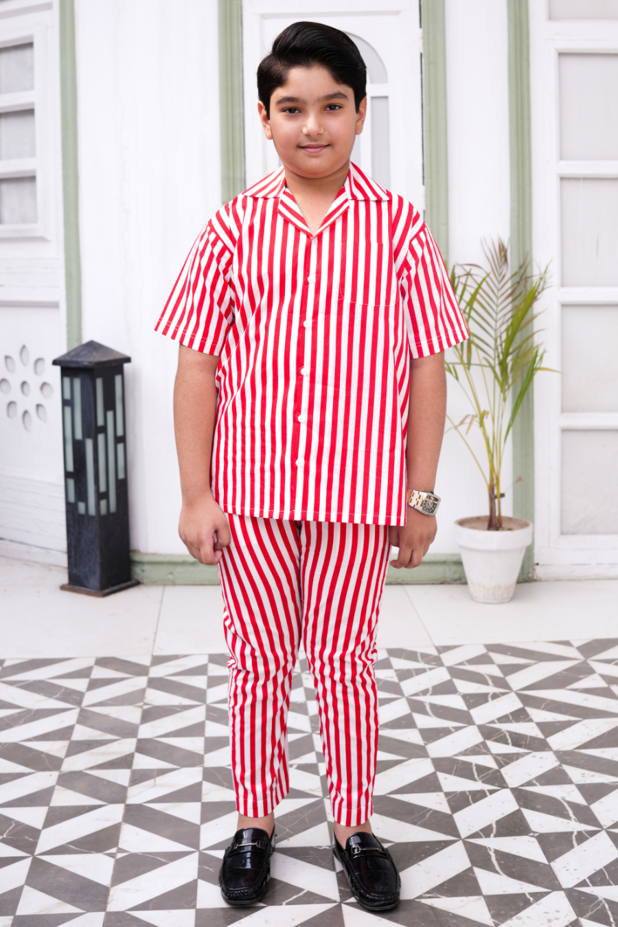 White Red Stripes Premium Cotton Co-ords