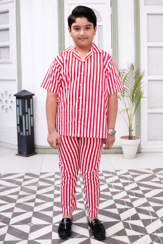 White Red Stripes Premium Cotton Co-ords