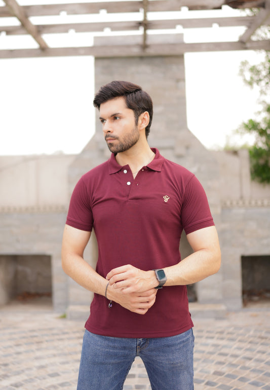 Dark Maroon Pique Polo Shirt