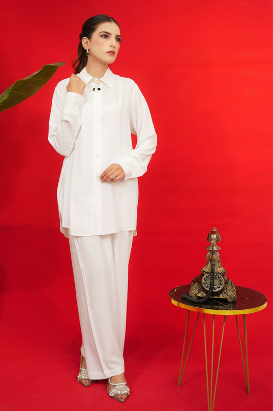 Pearl White Premium Linen Co-ords Set