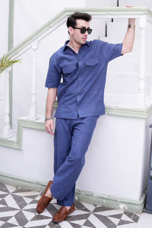 Blue Modern Suit In Irish Linen